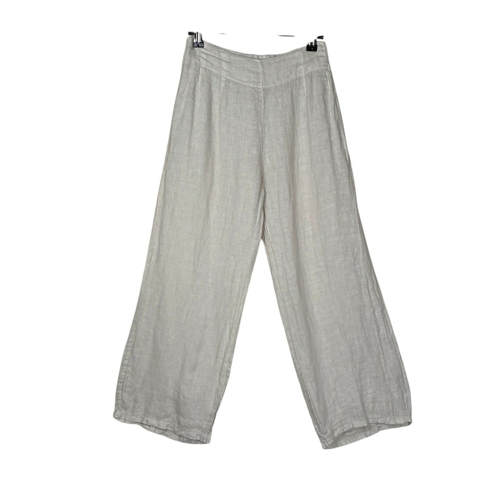 Tempo Paris Womens Pull On Linen Wide Leg Crop Pant Size S Cream Beige Vacation